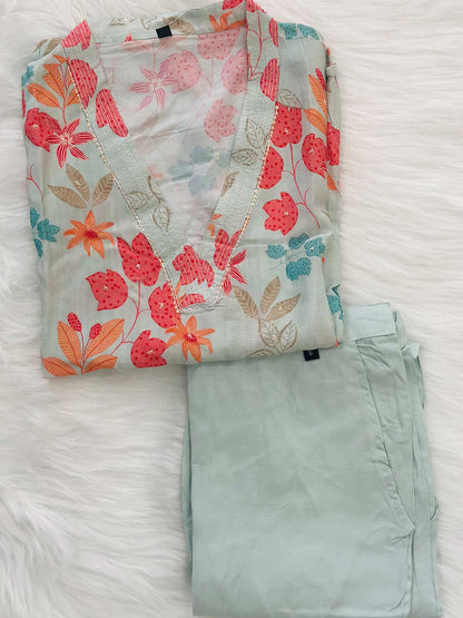 Aqua Petal Kurta Set